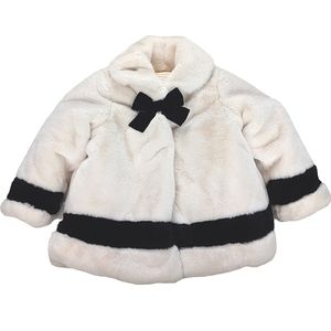 First Impressions Coat Ivory & Black Faux Fur Size 24 Months
